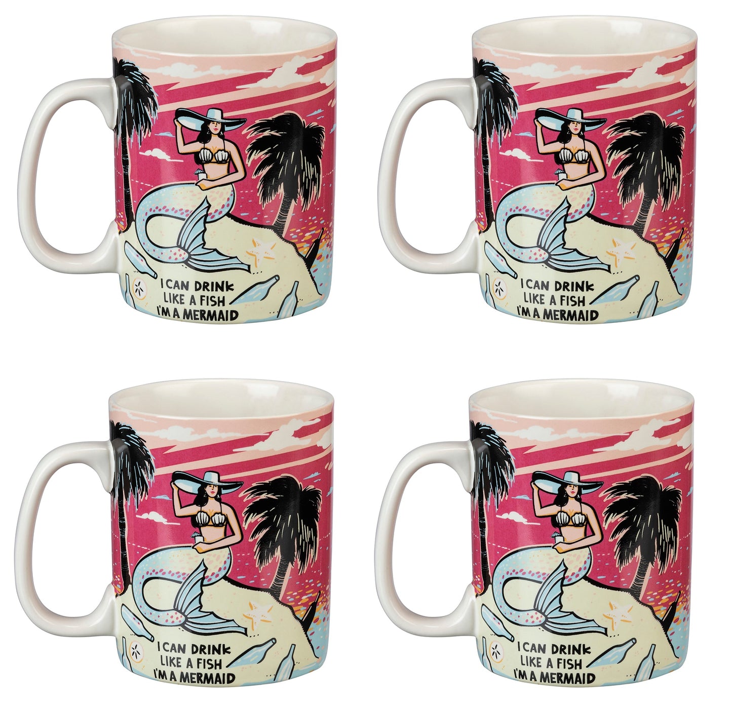 I Can Drink Like A Fish I'm A Mermaid Stoneware Coffee Mug | Pack of 4