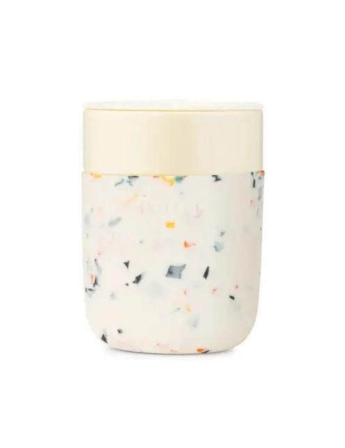 12 oz Terrazzo Porter Mug In Cream | 4.4" x 3" x 3" Food Safe Silicone