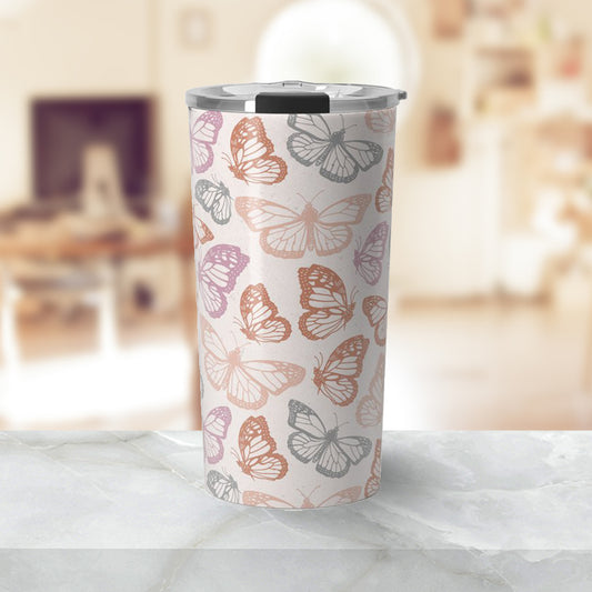 Orange and Pink Butterfly Travel Mug
