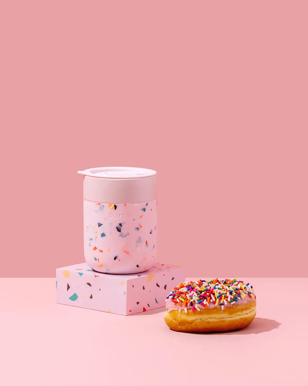 12 oz Terrazzo Porter Mug In Cream | 4.4" x 3" x 3" Food Safe Silicone