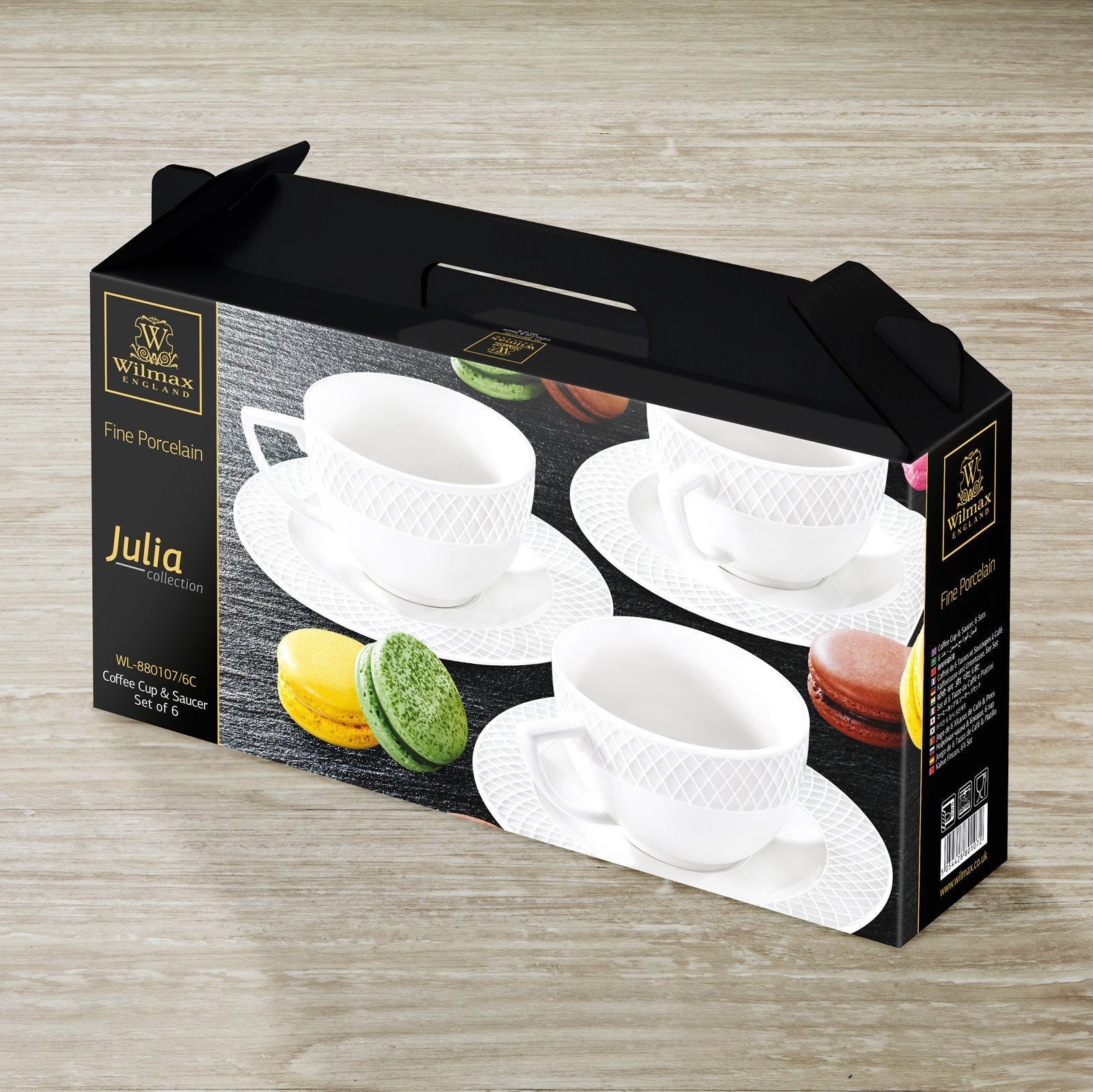 Wilmax Fine Porcelain White 3 Oz | 90 Ml Coffee Cup & Saucer Set Of 6 In Gift Box WL-880107/6C