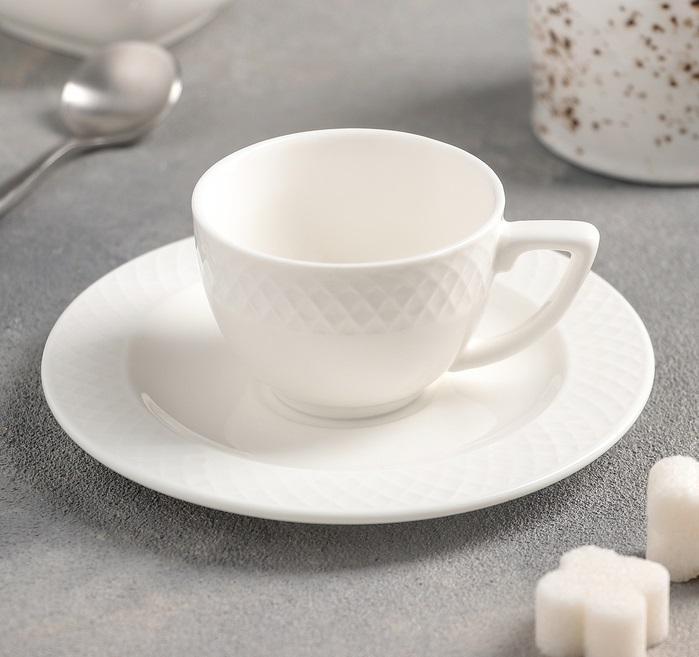 Wilmax Fine Porcelain White 3 Oz | 90 Ml Coffee Cup & Saucer Set Of 6 In Gift Box WL-880107/6C